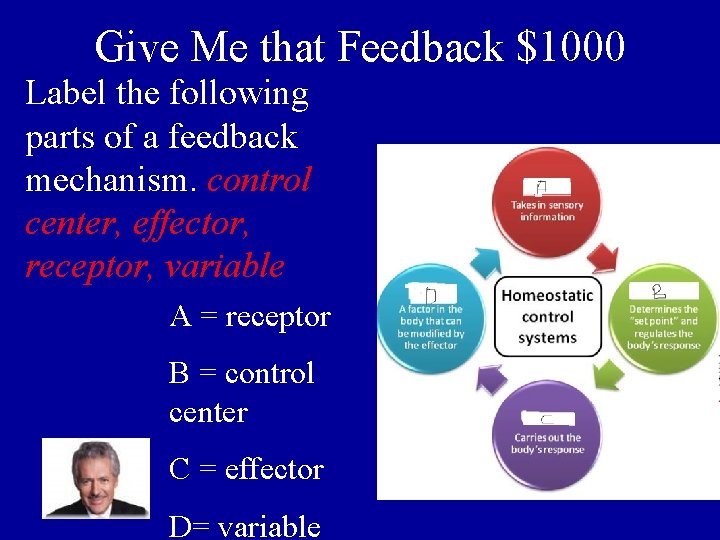 Give Me that Feedback $1000 Label the following parts of a feedback mechanism. control