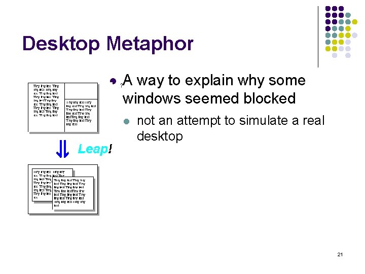 Desktop Metaphor l A way to explain why some windows seemed blocked ? l