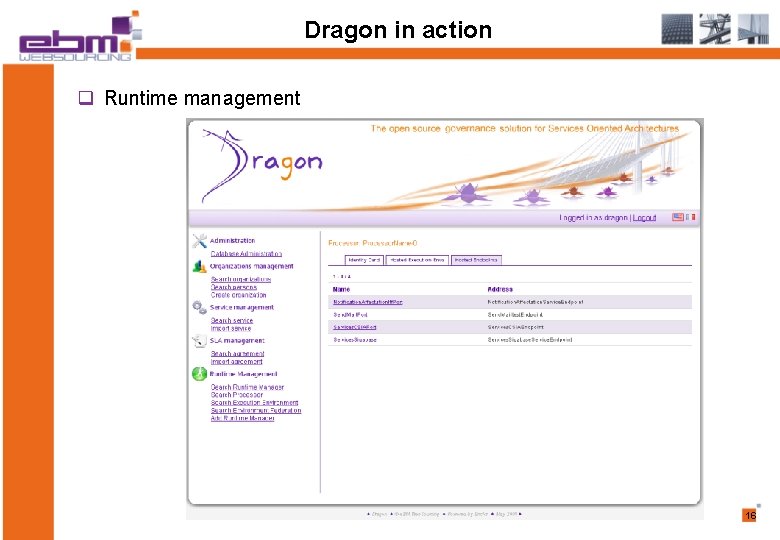 Dragon in action q Runtime management 16 