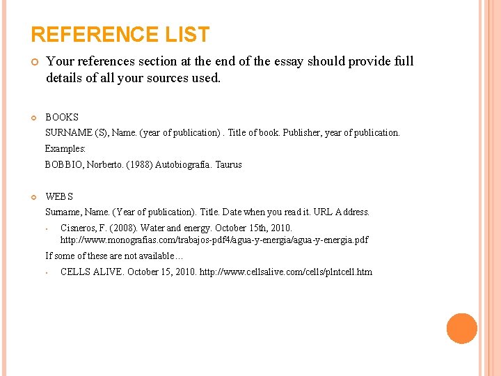 REFERENCE LIST Your references section at the end of the essay should provide full REFERENCE LIST Your references section at the end of the essay should provide full