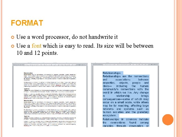 FORMAT Use a word processor, do not handwrite it Use a font which is FORMAT Use a word processor, do not handwrite it Use a font which is