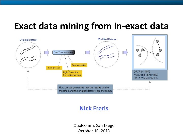 Exact data mining from in-exact data Nick Freris Qualcomm, San Diego October 10, 2013