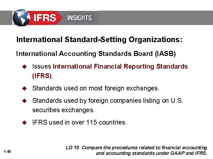 International Standard-Setting Organizations: International Accounting Standards Board (IASB) 1 -48 u Issues International Financial