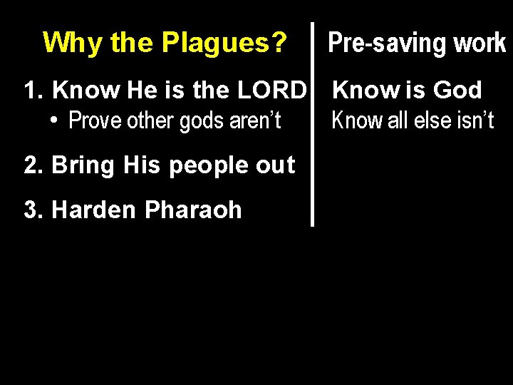 Why the Plagues? Pre-saving work 1. Know He is the LORD Know is God