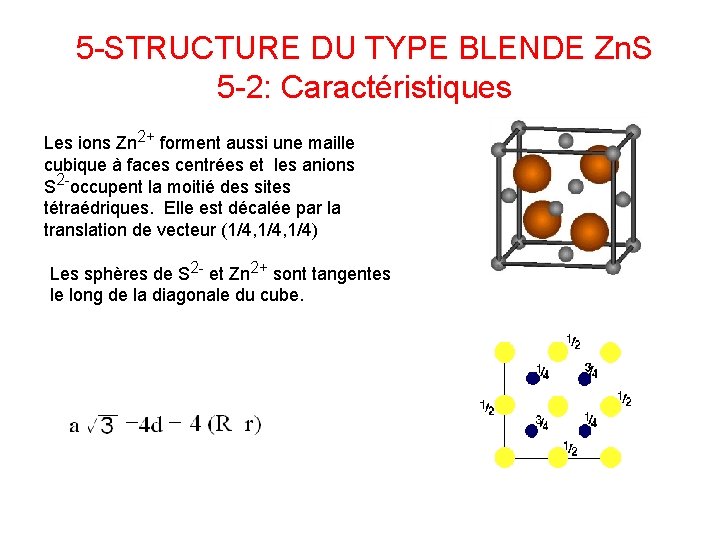 5 -STRUCTURE DU TYPE BLENDE Zn. S 5 -2: Caractéristiques Les ions Zn 2+