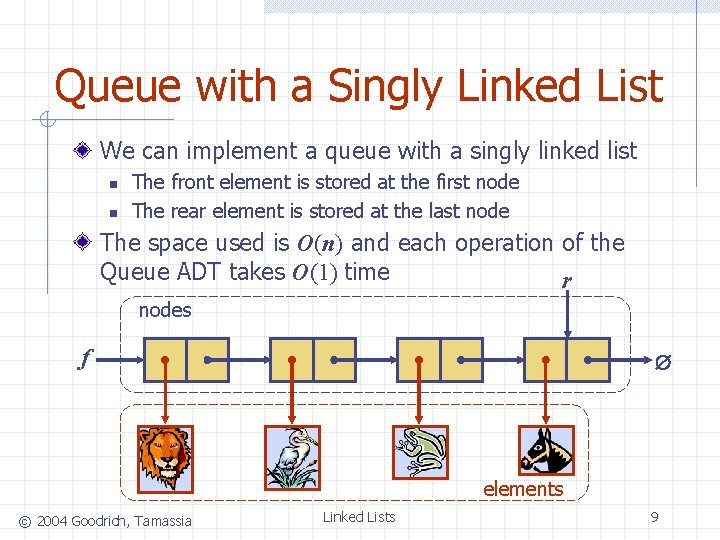 Queue with a Singly Linked List We can implement a queue with a singly