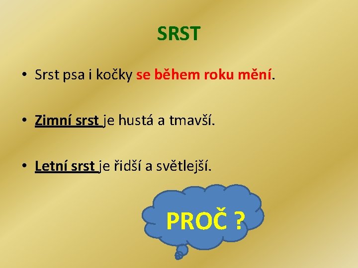 SRST • Srst psa i kočky se během roku mění. • Zimní srst je