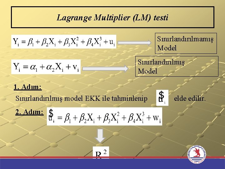 Lagrange Multiplier (LM) testi Sınırlandırılmamış Model Sınırlandırılmış Model 1. Adım: Sınırlandırılmış model EKK ile