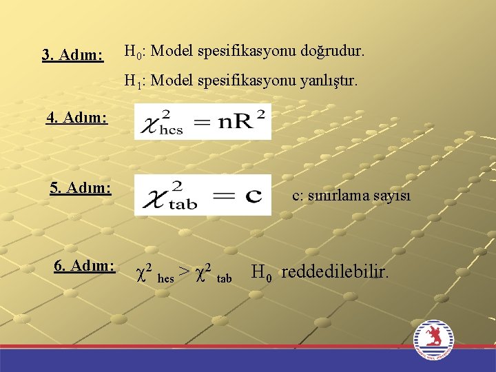 3. Adım: H 0: Model spesifikasyonu doğrudur. H 1: Model spesifikasyonu yanlıştır. 4. Adım: