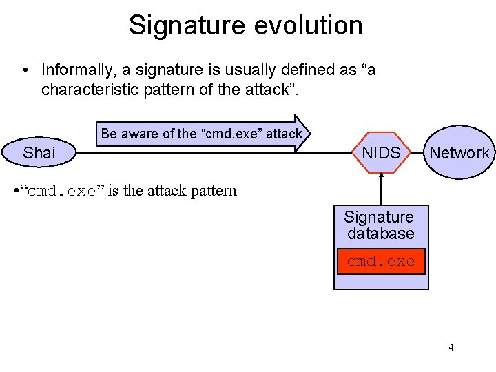 Signature evolution • Informally, a signature is usually defined as “a characteristic pattern of