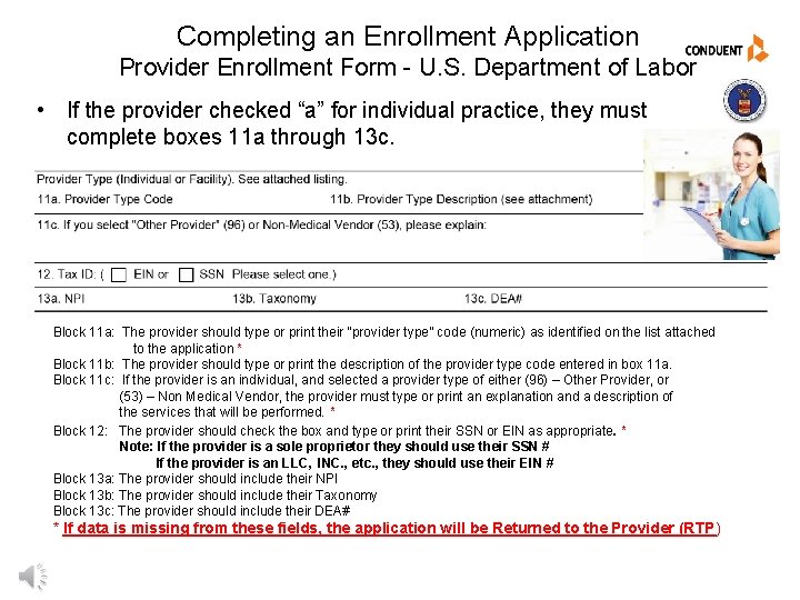 Completing an Enrollment Application Provider Enrollment Form - U. S. Department of Labor •