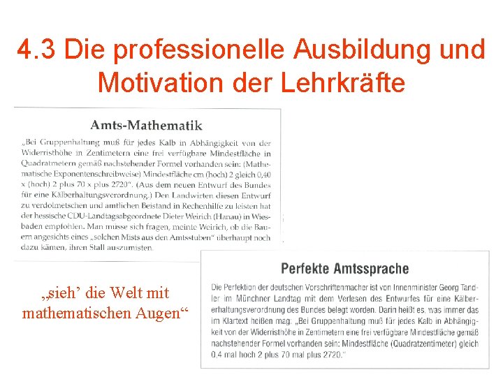 4. 3 Die professionelle Ausbildung und Motivation der Lehrkräfte „sieh’ die Welt mit mathematischen