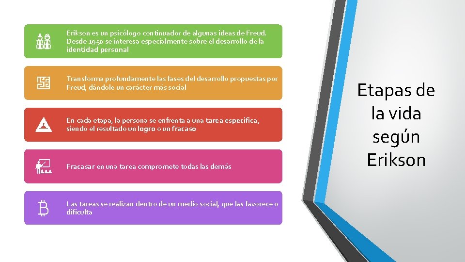 Erikson es un psicólogo continuador de algunas ideas de Freud. Desde 1950 se interesa