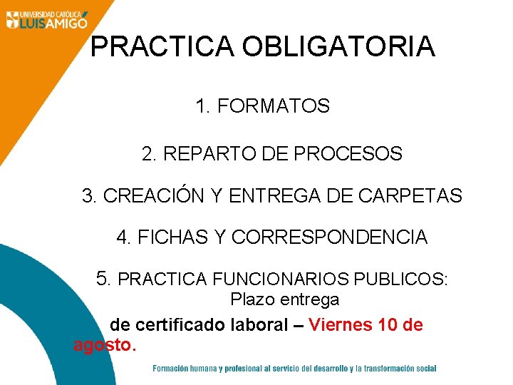 PRACTICA OBLIGATORIA 1. FORMATOS 2. REPARTO DE PROCESOS 3. CREACIÓN Y ENTREGA DE CARPETAS