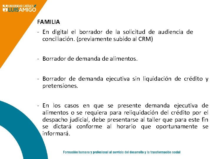 FAMILIA - En digital el borrador de la solicitud de audiencia de conciliación. (previamente