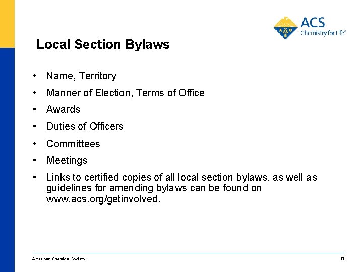 Local Section Bylaws • Name, Territory • Manner of Election, Terms of Office •