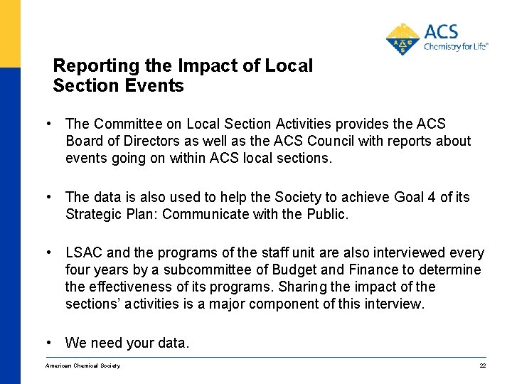 Reporting the Impact of Local Section Events • The Committee on Local Section Activities
