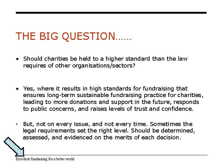 THE BIG QUESTION…… • Should charities be held to a higher standard than the THE BIG QUESTION…… • Should charities be held to a higher standard than the