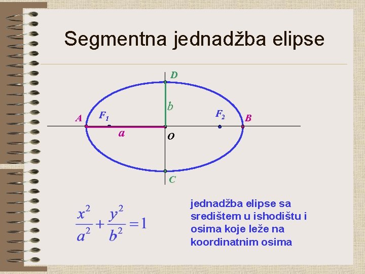 Segmentna jednadžba elipse D A b F 1 a F 2 B O C
