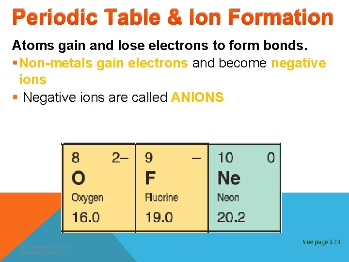 Periodic Table & Ion Formation Atoms gain and lose electrons to form bonds. §Non-metals