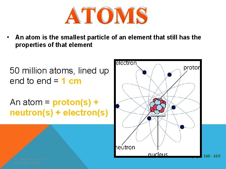 ATOMS • An atom is the smallest particle of an element that still has