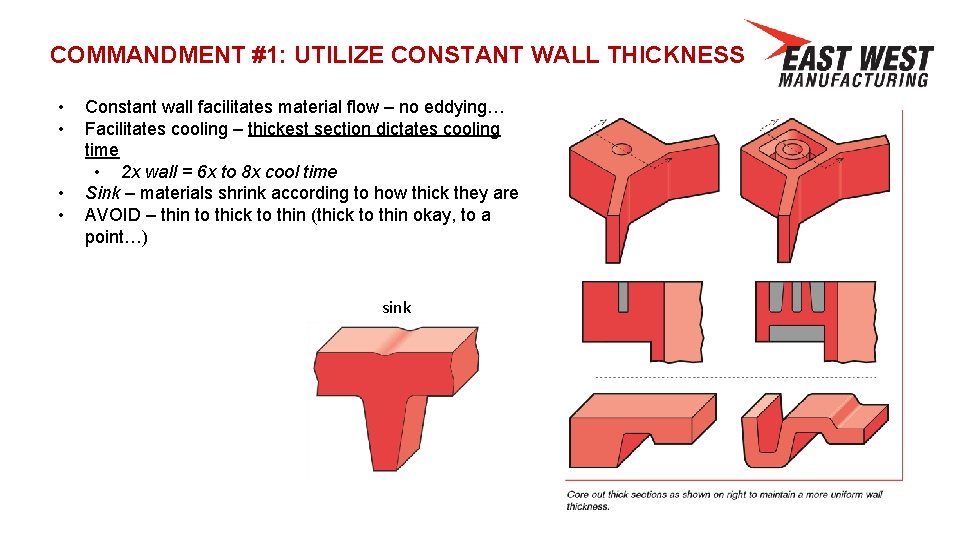 COMMANDMENT #1: UTILIZE CONSTANT WALL THICKNESS • • Constant wall facilitates material flow –