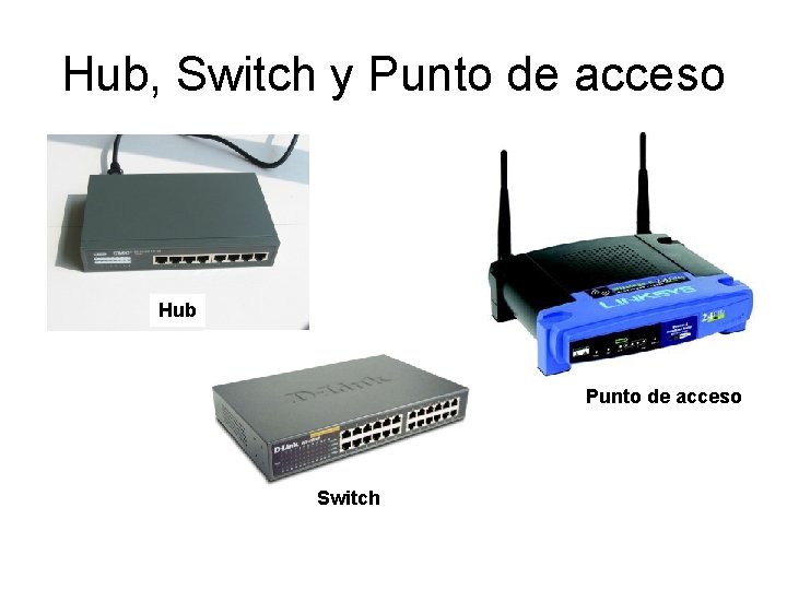 Hub, Switch y Punto de acceso Hub Punto de acceso Switch 