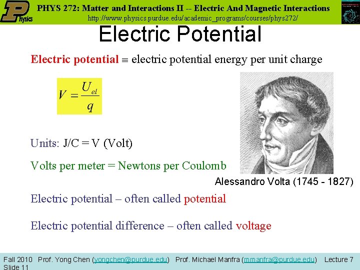 PHYS 272: Matter and Interactions II -- Electric And Magnetic Interactions http: //www. physics.