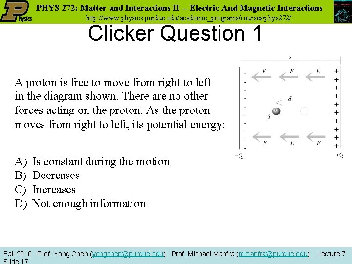 PHYS 272: Matter and Interactions II -- Electric And Magnetic Interactions http: //www. physics.