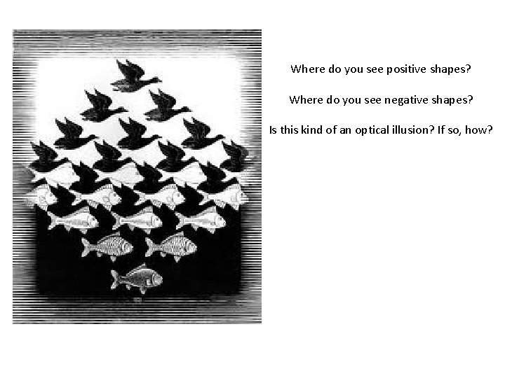 Where do you see positive shapes? Where do you see negative shapes? Is this