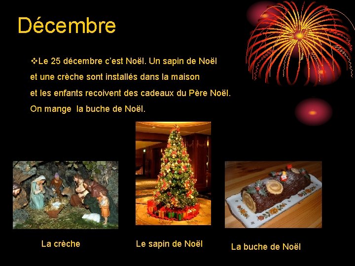 Décembre v. Le 25 décembre c’est Noël. Un sapin de Noël et une crèche