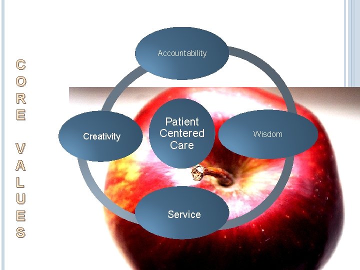 Accountability C O R E V A L U E S Creativity Patient Centered