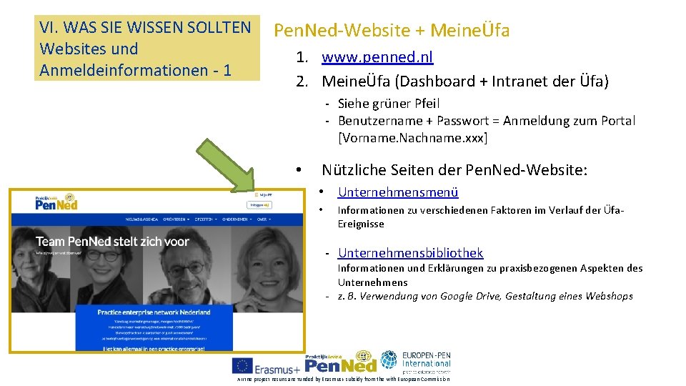 VI. WAS SIE WISSEN SOLLTEN Websites und Anmeldeinformationen - 1 Pen. Ned-Website + MeineÜfa