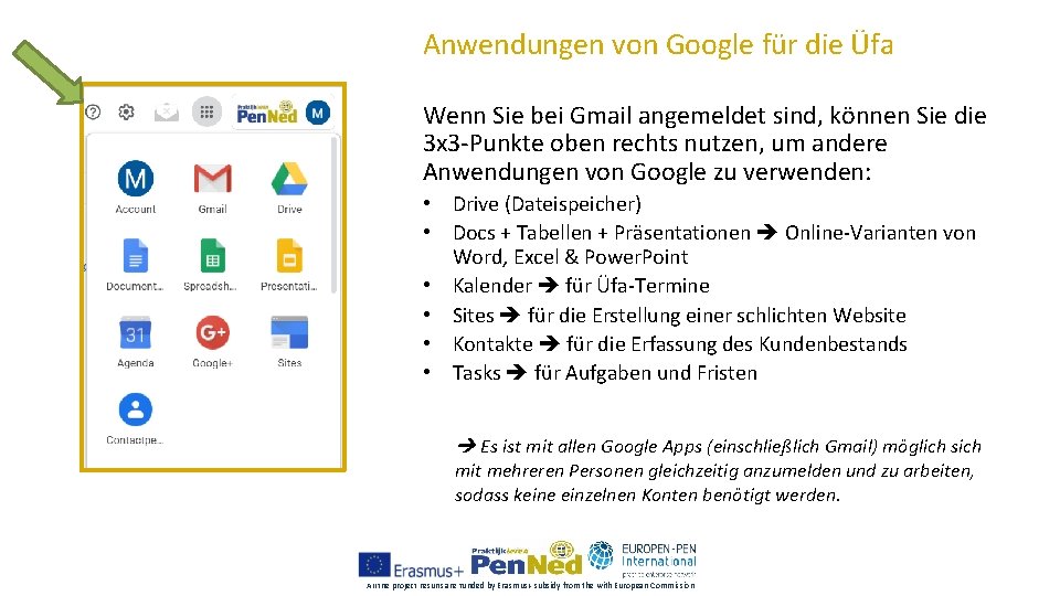 Anwendungen von Google für die Üfa Wenn Sie bei Gmail angemeldet sind, können Sie