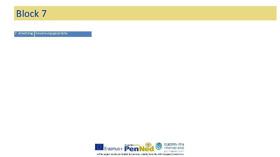 Block 7 7. Arbeitstag Bewerbungsgespräche All the project results are funded by Erasmus+ subsidy