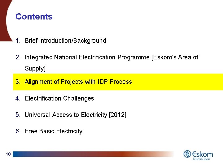 Contents 1. Brief Introduction/Background 2. Integrated National Electrification Programme [Eskom’s Area of Supply] 3.