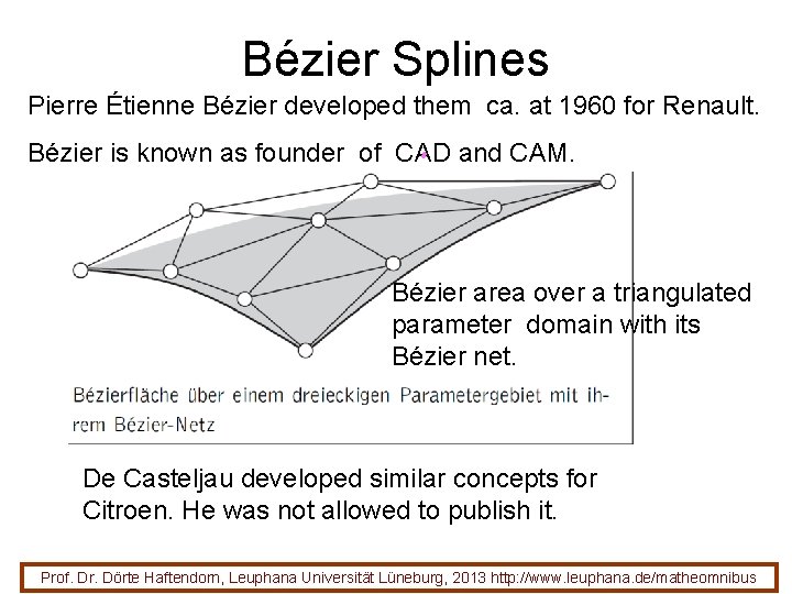 Bézier Splines Pierre Étienne Bézier developed them ca. at 1960 for Renault. Bézier is