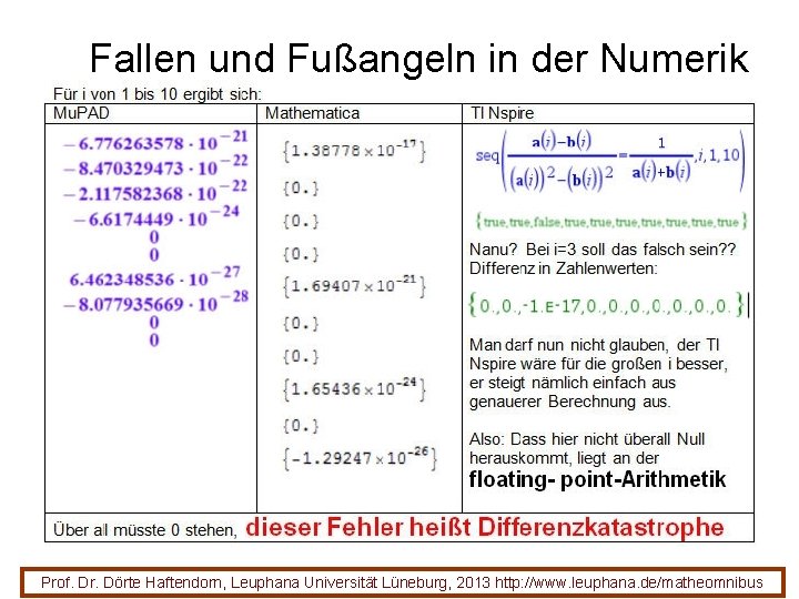 Fallen und Fußangeln in der Numerik Prof. Dr. Dörte Haftendorn, Leuphana Universität Lüneburg, 2013