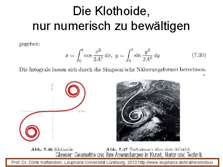 Die Klothoide, nur numerisch zu bewältigen Prof. Dr. Dörte Haftendorn, Leuphana Universität Lüneburg, 2013