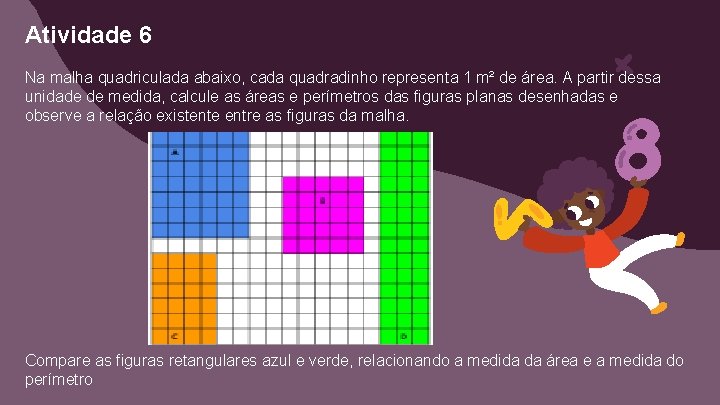 Atividade 6 Na malha quadriculada abaixo, cada quadradinho representa 1 m² de área. A