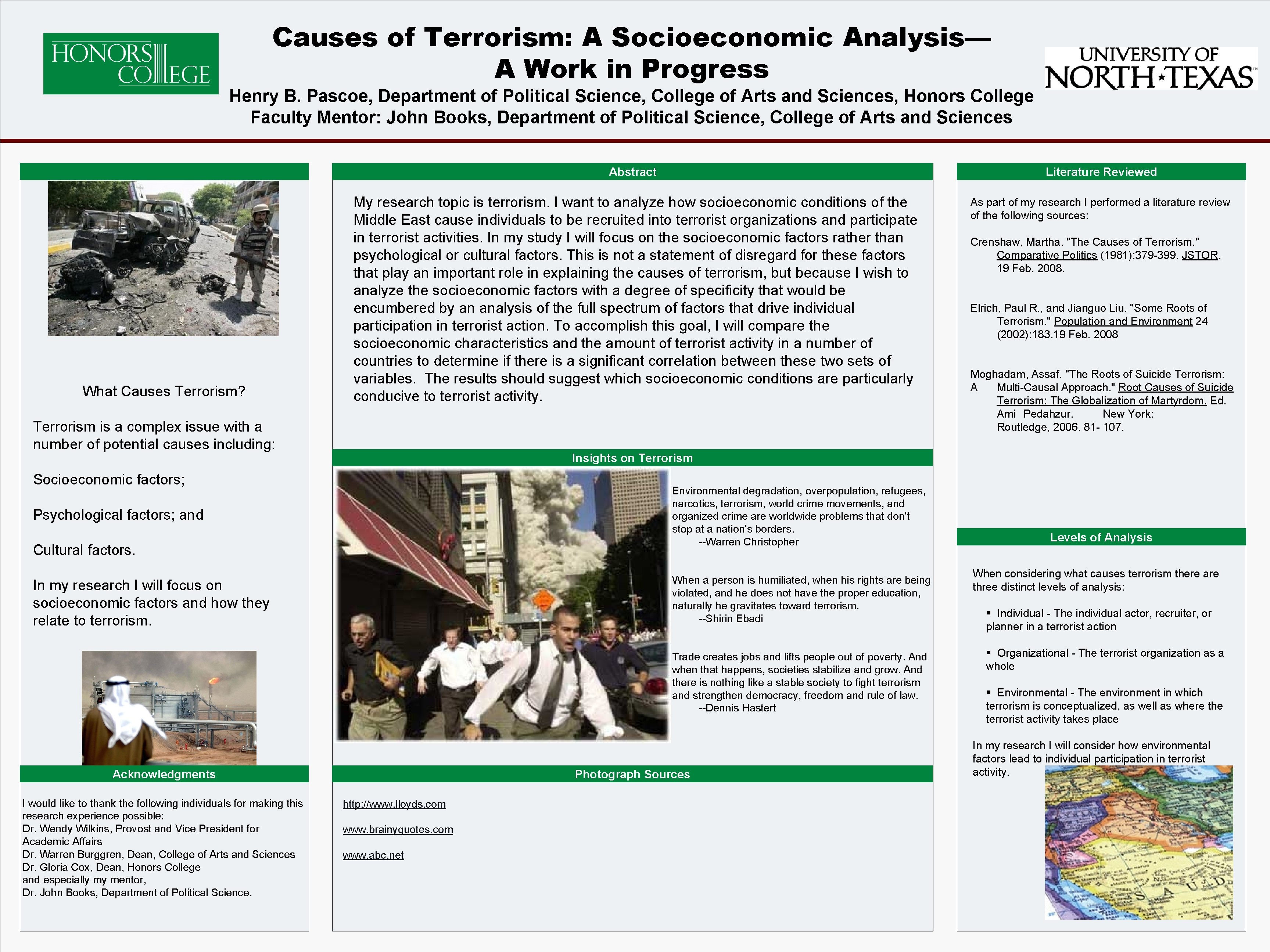 Causes of Terrorism: A Socioeconomic Analysis— A Work in Progress Henry B. Pascoe, Department