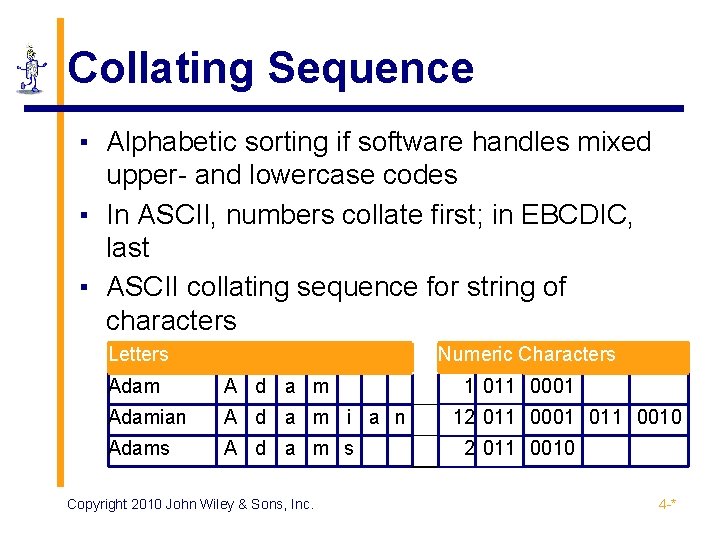 Collating Sequence ▪ Alphabetic sorting if software handles mixed upper- and lowercase codes ▪