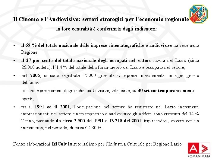 Polo Formativo per il Cinema – Audiovisivo della Regione Lazio Il Cinema e l’Audiovisivo: