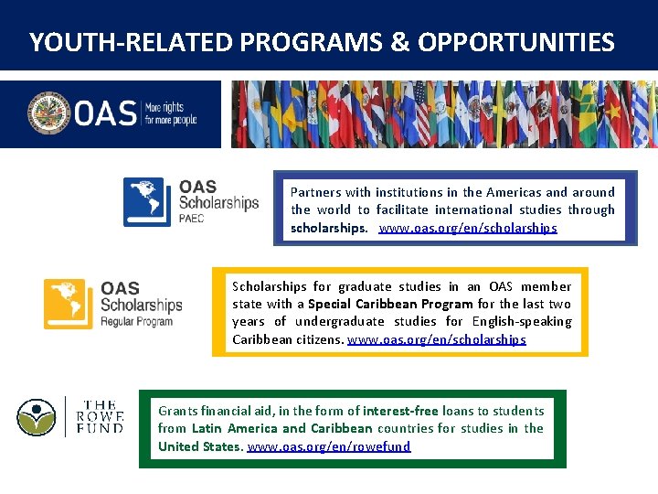 YOUTH-RELATED PROGRAMS & OPPORTUNITIES Partners with institutions in the Americas and around the world