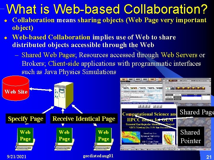 What is Web-based Collaboration? l l Collaboration means sharing objects (Web Page very important