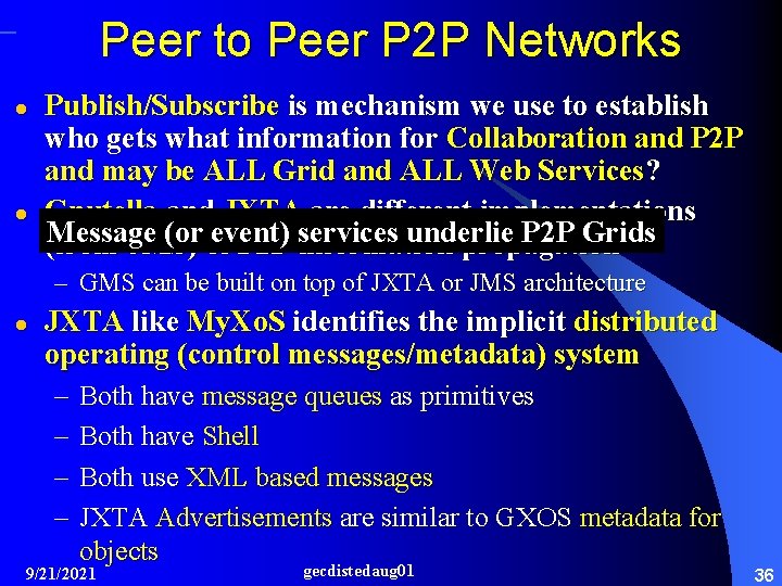 Peer to Peer P 2 P Networks l l Publish/Subscribe is mechanism we use
