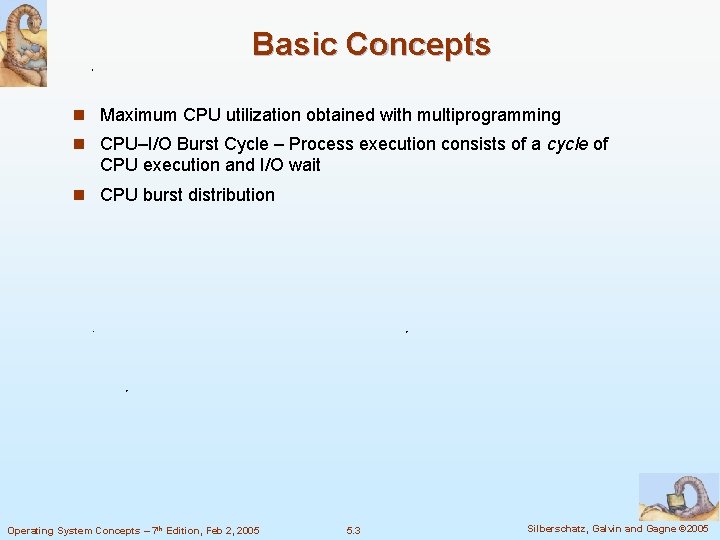 Basic Concepts n Maximum CPU utilization obtained with multiprogramming n CPU–I/O Burst Cycle –