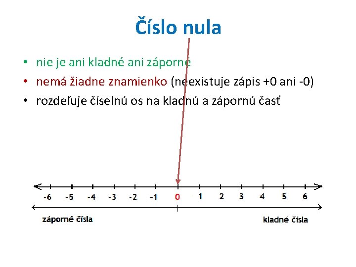 Číslo nula • nie je ani kladné ani záporné • nemá žiadne znamienko (neexistuje