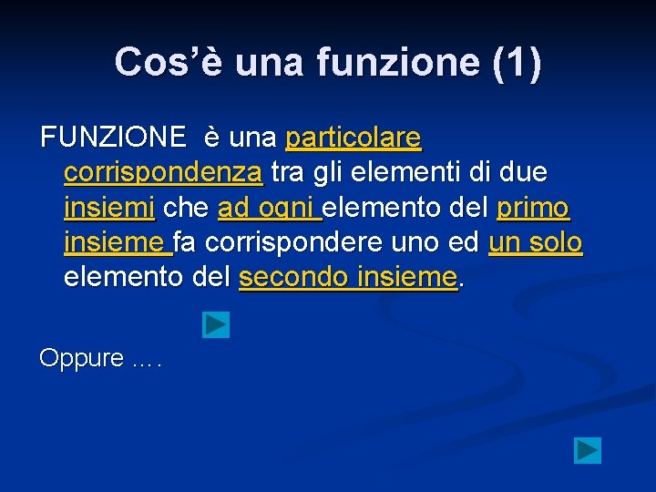 Cos’è una funzione (1) FUNZIONE è una particolare corrispondenza tra gli elementi di due