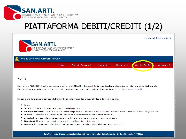 PIATTAFORMA DEBITI/CREDITI (1/2) 